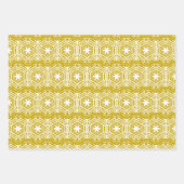 Kerstocher mosterd bronzen sneeuwvlokken inpakpapier vel (Voorkant)