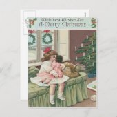 Kerstochtend Boom Cadeau Meisje Doll Feestdagenkaart (Voorkant / Achterkant)