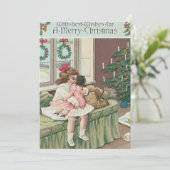 Kerstochtend Boom Cadeau Meisje Doll Kaart (Staand voorkant)