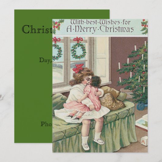 Kerstochtend Boom Cadeau Meisje Doll Kaart (Voorkant / Achterkant)