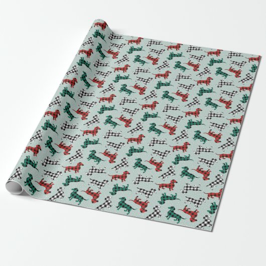kerstochtend Buffalo Pset Dachshunds Cadeaupapier (Uitgerold)