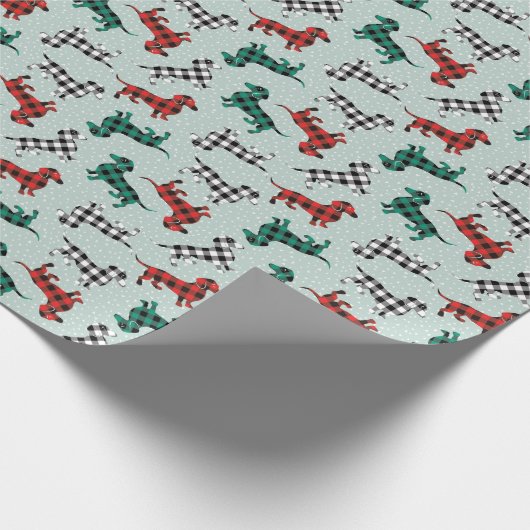 kerstochtend Buffalo Pset Dachshunds Cadeaupapier (Hoek)