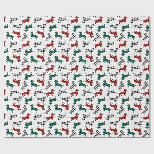 kerstochtend Buffalo Pset Dachshunds Cadeaupapier (Vlak)