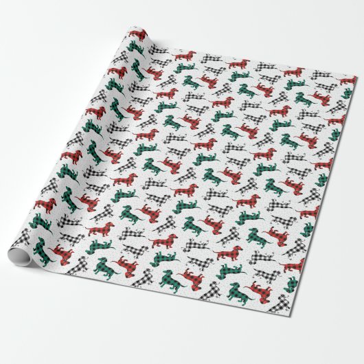 kerstochtend Buffalo Pset Dachshunds Cadeaupapier (Uitgerold)