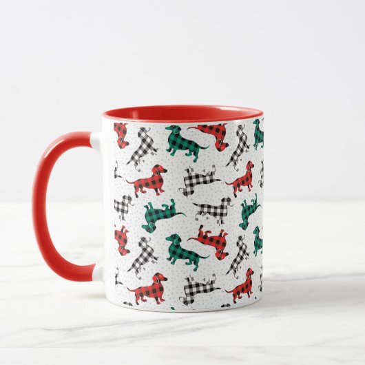 Kerstochtend Buffel Plaid Dachshunds Koffie Mok (Links)