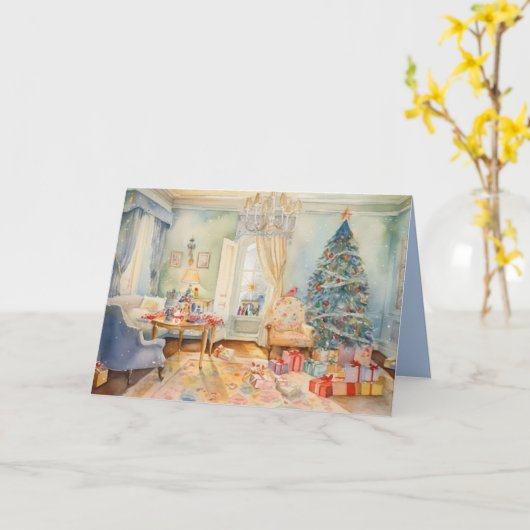 Kerstochtend Gevouwen Wenskaart Kaart (Gele Bloem)