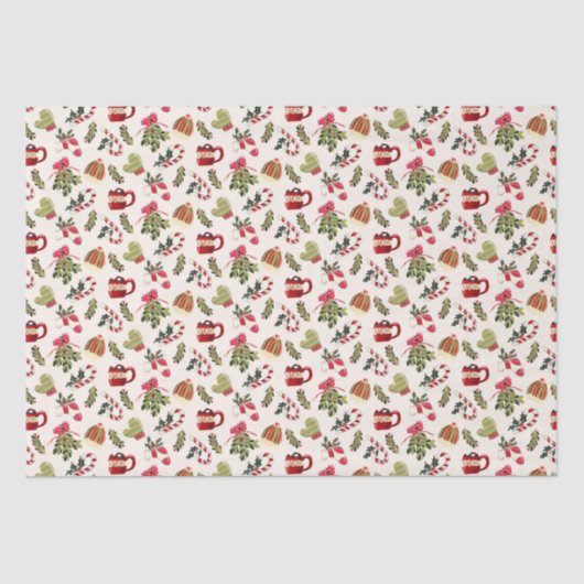 Kerstochtend met cacao en marshmallows tissuepapier (Voorkant)