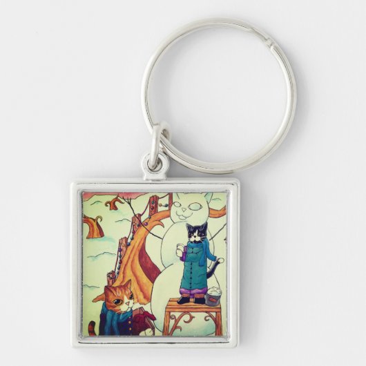 kerstochtend met feestelijke katten sleutelhanger (Voorkant)