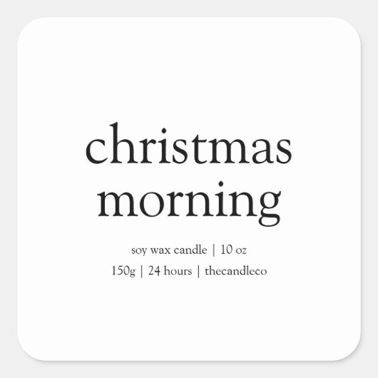 Kerstochtend minimalistische soja kaars vierkante sticker (Voorkant)