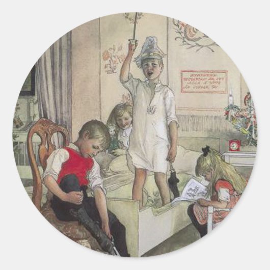 Kerstochtend Ronde Sticker (Voorkant)