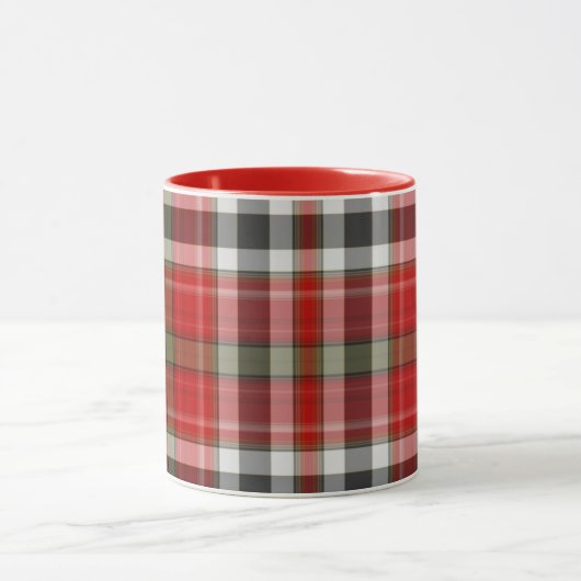 Kerstochtend Rood Wit Tartan Plaid Mok (Midden)