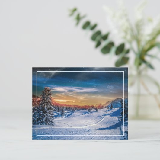 Kerstochtend skipiste briefkaart (Staand voorkant)