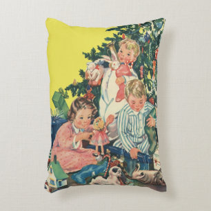 Kerstochtend uit het verleden, kinderen die cadeau accent kussen