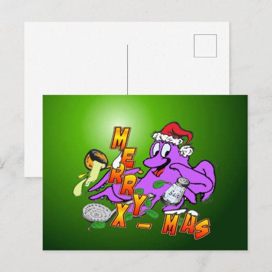 KerstOctopus Cook Merry X-Mas Briefkaart (Voorkant / Achterkant)