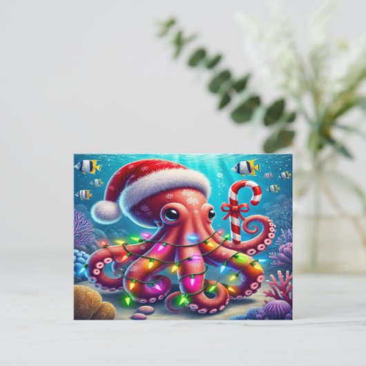 Kerstoctopus Feestdagenkaart (Staand voorkant)