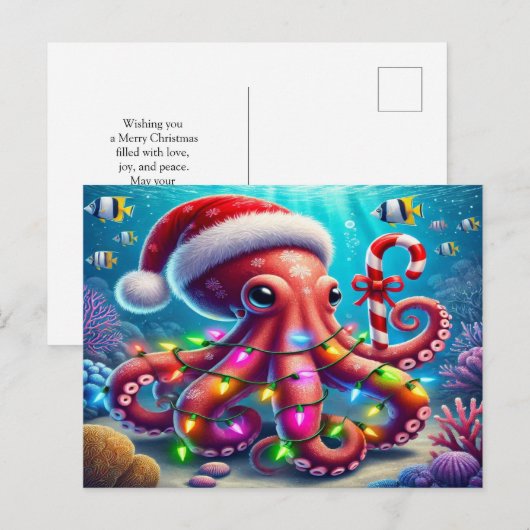 Kerstoctopus Feestdagenkaart (Voorkant / Achterkant)
