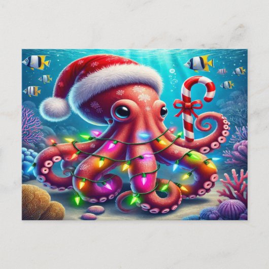 Kerstoctopus Feestdagenkaart (Voorkant)