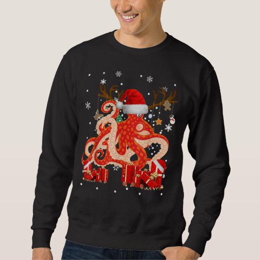Kerstoctopus Funny Santa Reindeer Octopus Lov Trui (Voorkant)