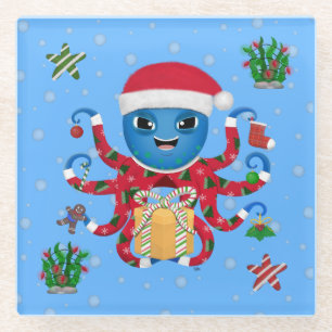 Kerstoctopus Glazen Onderzetter