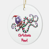 Kerstoctopus met strepen keramisch ornament (Links)