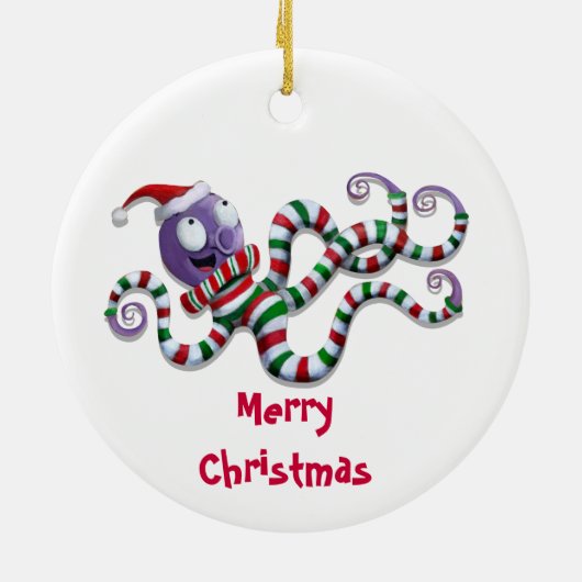 Kerstoctopus met strepen keramisch ornament (Achterkant)