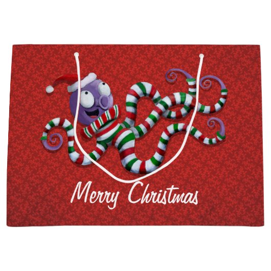 Kerstoctopus met strepen large cadeautasje (Voorkant)