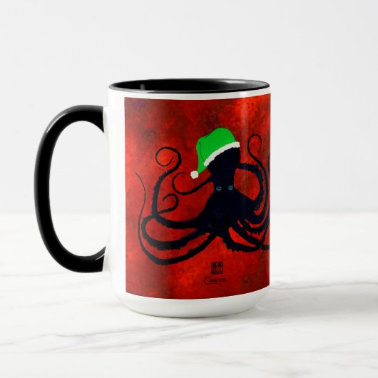 Kerstoctopus op rood - 15 oz. Combinatie-Mok Mok (Links)