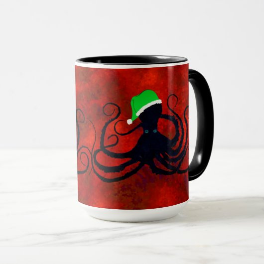 Kerstoctopus op rood - 15 oz. Combinatie-Mok Mok (Voorkant rechts)
