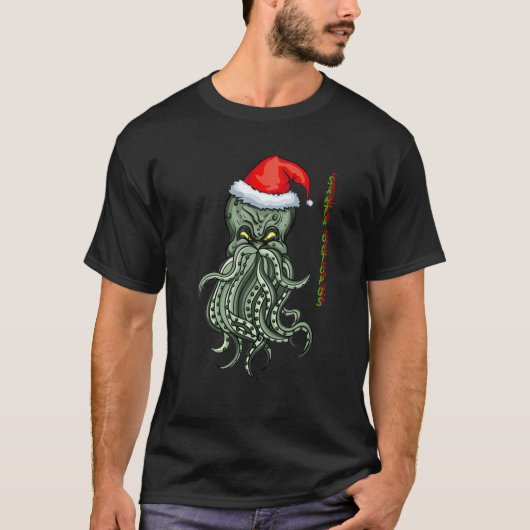 Kerstoctopus Santa Hat Tentacles T-shirt (Voorkant)