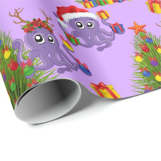 Kerstoctopus-zeewier Cadeaupapier (Rol Hoek)