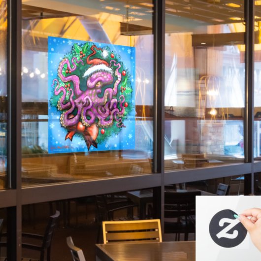 Kerstoctopusvenstertje Raamsticker (Restaurant Raam)