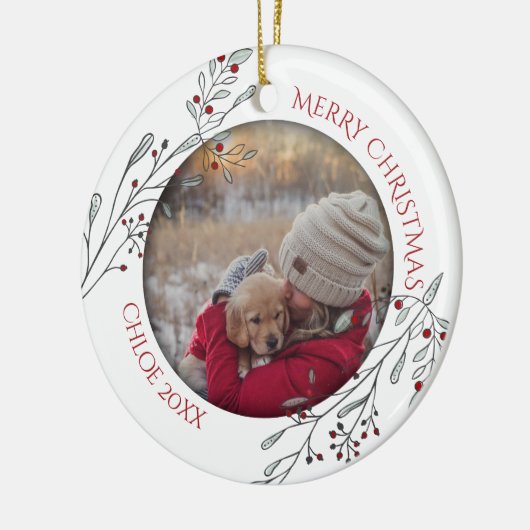 kerstolie en bessen keramisch ornament (Links)