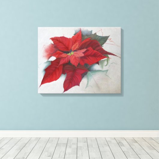 kerstolie van Poinsettia Canvas Afdruk (Insitu (Houten vloer))