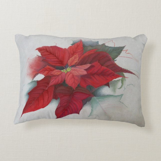 kerstolie van Poinsettia Decoratief Kussen (Achterkant)