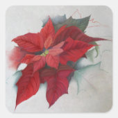 kerstolie van Poinsettia Vierkante Sticker (Voorkant)