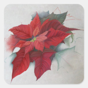kerstolie van Poinsettia Vierkante Sticker