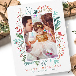 Kerstolierijflessen met een moderne Waterverf Feestdagenkaart