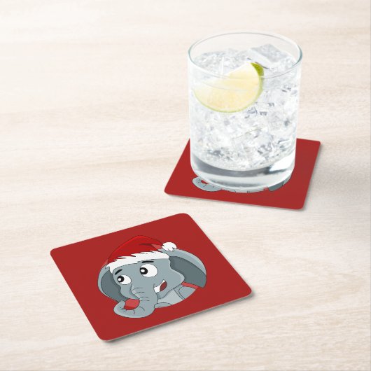 Kerstolifant cartoon vierkant papier onderzetter (Insitu)