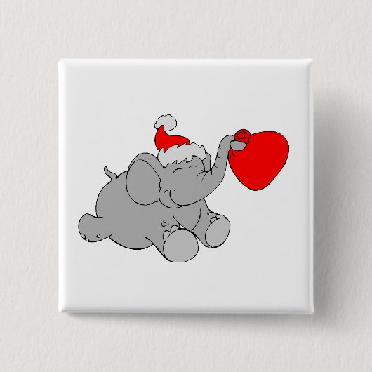 Kerstolifant Heart Vierkante Button 5,1 Cm (Voorkant)