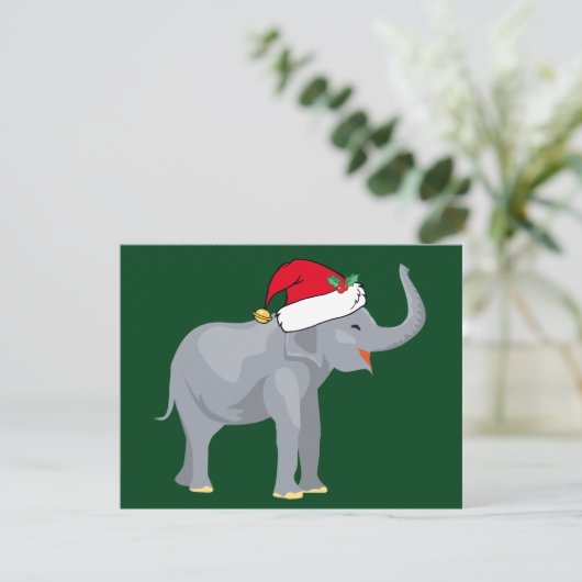 Kerstolifant in Cute Santa Claus Pet Green Feestdagenkaart (Staand voorkant)