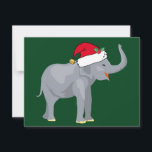 Kerstolifant in Cute Santa Claus Pet Green Feestdagenkaart<br><div class="desc">Vakantiesdieren zijn mijn favoriete deel van Kerstmis. Een  olifant die een rode kerstman draagt en er gelukkig uitziet. Dit vult me met de kerstsfeer. Pas dit cadeau aan met de naam van de cadeauontvanger voor een mooi aangepast kerstcadeau.</div>