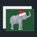 Kerstolifant in Cute Santa Claus Pet Green Feestdagenkaart<br><div class="desc">Vakantiesdieren zijn mijn favoriete deel van Kerstmis. Een  olifant die een rode kerstman draagt en er gelukkig uitziet. Dit vult me met de kerstsfeer. Pas dit cadeau aan met de naam van de cadeauontvanger voor een mooi aangepast kerstcadeau.</div>
