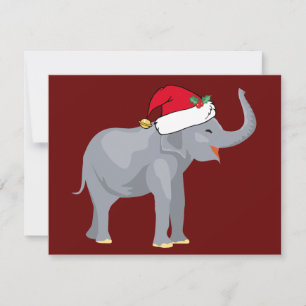 Kerstolifant in een leuke kerstmanhoed Rood Feestdagenkaart