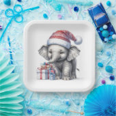 Kerstolifant met kerstcadeaus papieren bordje (Feest)