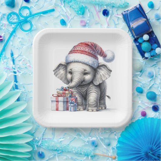 Kerstolifant met kerstcadeaus papieren bordje (Feest)