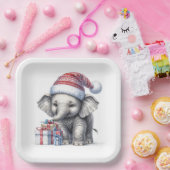 Kerstolifant met kerstcadeaus papieren bordje (Feest)