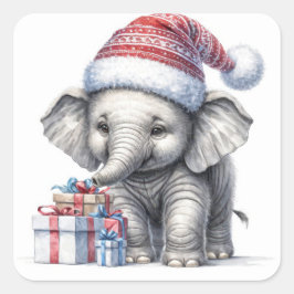 Kerstolifant met kerstcadeaus vierkante sticker