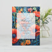 Kerstomaat en Royal Blue Floral bruiloft Kaart (Staand voorkant)