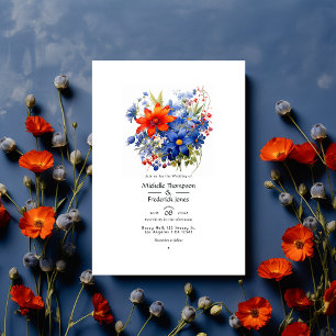 Kerstomaat en Royal Blue Floral bruiloft Kaart