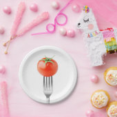 Kerstomaat op een vork papieren bordje (Feest)